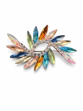 Vintage Style Multicolor Crystal Rhinestone Brooch Pin – Gold Tone 2.5 Inches